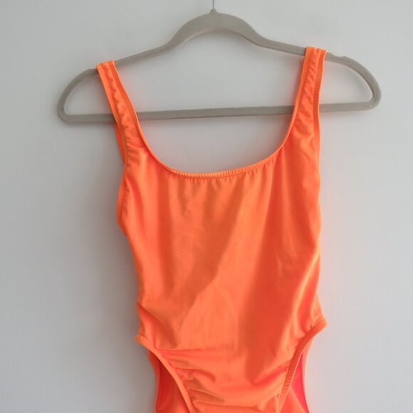 VINTAGE GOTCHA 90s Neon Orange Aztec Embroidered Open Back Swimsuit - Size S - Picture 5 of 15